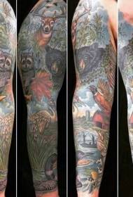 arm painted natural scenery and Wild animal tattoo pattern