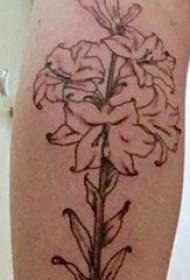 काले फूल टैटू चित्र पर अमूर्त रेखा टैटू लड़की बछड़ा