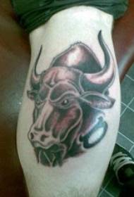 Bai Le animal tattoo male shank on black bull head tattoo picture