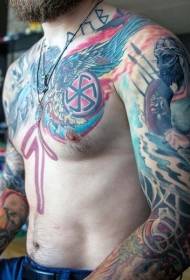 оръжие цвят войник с различни символи татуировка модел