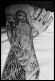 arm gray religious Jesus tattoo pattern