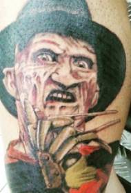 恐怖纹身  男生小腿上彩绘的人物肖像纹身图片