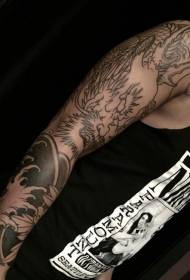 male arm Asian style black big dragon tattoo pattern
