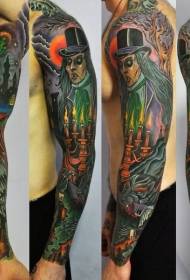 Мультяшная татуировка с изображением безумной шляпы и монстра 98275 - смешная улыбка с изображением тыквы и призрака