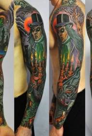 Arm Horror Cartoon Mad Hat և Monster Tattoo Model 98275 - ծիծաղելի ժպիտ մուլտֆիլմ դդումի և ուրվականի դաջվածքների օրինակին