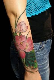 rokas krāsa maigi rozā lotosa tetovējums