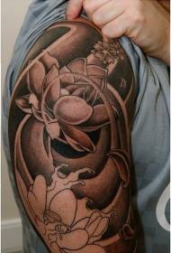 Stort svart lotus tema tatuering mönster