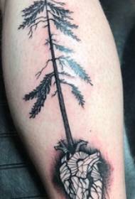 松の木と心のタトゥー画像に刺青男性ふくらはぎ