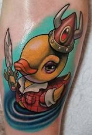 Tattoo teiknimynd stúlka kálfur litað gúmmí önd húðflúrmynd