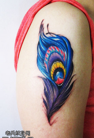 small fresh arm Color feather tattoo pattern