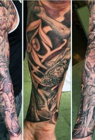 arm huge black gray ancient Greek theme idol tattoo pattern