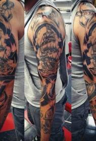 bras impressionnant motif de tatouage thème mer noir gris