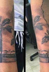 rankos tikroviškas juodai pilkas namas ir palmės tatuiruotės modelis