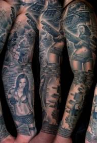rokas melnbalts sieviešu un suņu tetovējums