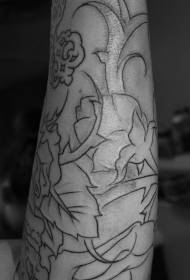 rankos paprastas juodas kontūro gėlių tatuiruotės modelis
