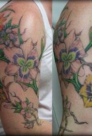 ramię piękny kolorowy kwiat tatuaż wzór