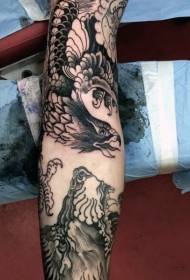 old school black and white eagle arm tattoo pattern
