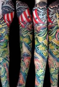 upouusi koulutyyli värillinen verinen hai-tatuointikuvio