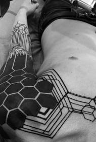 ແບບໃນອະນາຄົດຂອງບ່າໄຫ້ ດຳ ແບບ Hexagon Tattoo ສີ ດຳ