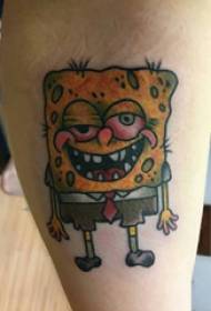 SpongeBob-tatuointikuvio Tytön vasikka värillisellä sienellä vauvatatuoinnilla