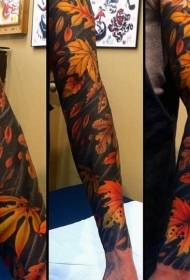 model de tatuaj frunză realistă de culoare braț de flori