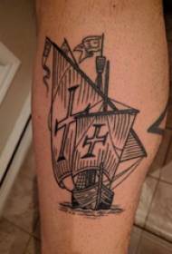 minimalistinės linijos tatuiruotės vyriškas kotas ant juodos buriavimo tatuiruotės paveikslėlio