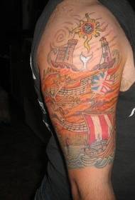 Arm Celtic Sun og Boat Wave Tattoo Pattern
