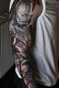 arm realistic black and white angry hulk and iron man tattoo pattern