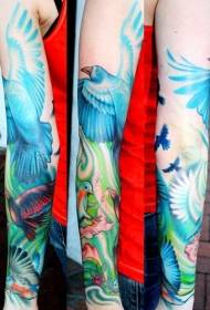 modello di tatuaggio a tema colorato uccello stupefacente di armi