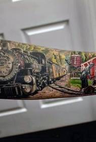 Cvjetna ruka vrlo realistična raznobojna zapadna slika tetovaže vlaka