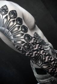Naoružani plemenski crno-bijeli perje Totem Tattoo Pattern