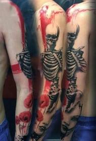 skeleti realist me ngjyra me modelin e tatuazheve të portreteve