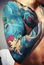 Granda azia-stila bunta pulpo-tatuaje-ŝablono