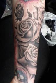 Good-looking Black and White Rose Arm Tattoo Pattern