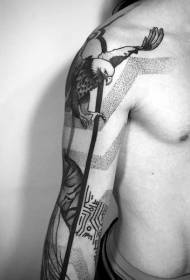 Жирная черно-белая колючая проволока с татуировкой орла