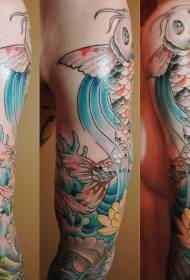 arm kleur majestueuze koi vissen ingesteld tattoo patroon