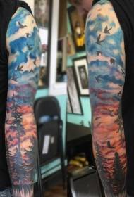 braccio molto bello Foresta di colore con motivo tatuaggio uccello