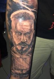 käsivarsi musta-harmaa tyyli mies muotokuva tatuointi malli
