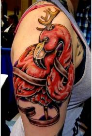 grande fenicottero rosso con motivo tatuaggio corna