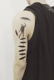 rameno kreatívne čierny sivý muž s dáždnikom tetovanie