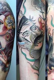 боја рамена стара школа плакање мушкараца и жена узорак тетоважа
