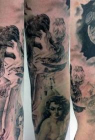 arm enorm schwaarz gro Golas a Portrait Mond Tattoo Muster