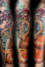 腕色悪魔人魚のタトゥーパターン