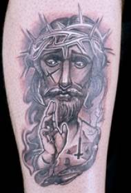 European calf tattoo boys on calves Black-grey Jesus tattoo picture