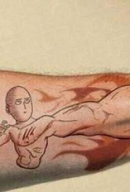 Arm getatoeëerde tekenfilmkleurige tatoeëermerk op manlike arm