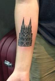 Braț de școală pe șir de puncte negre geometrice linie simplă clădire poza tatuaj castel