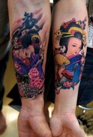 Geisha сулуулук тату үлгүсүнө ичинде Couple колу