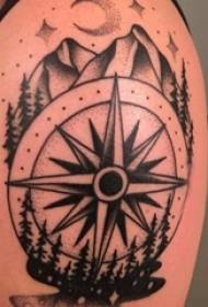 Braccio di ragazza su nero grigio schizzo punto spina abilità letteraria paesaggio tatuaggio immagine