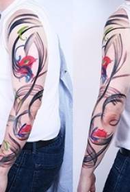 Băiatul băiatului a pictat acuarela model creativ tatuaj brat flori imagine