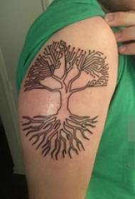 Βραχίονα σε μαύρο και άσπρο γκρίζο στυλ αφηρημένη γραμμή υλικό φυτικής ζωής δέντρο τατουάζ